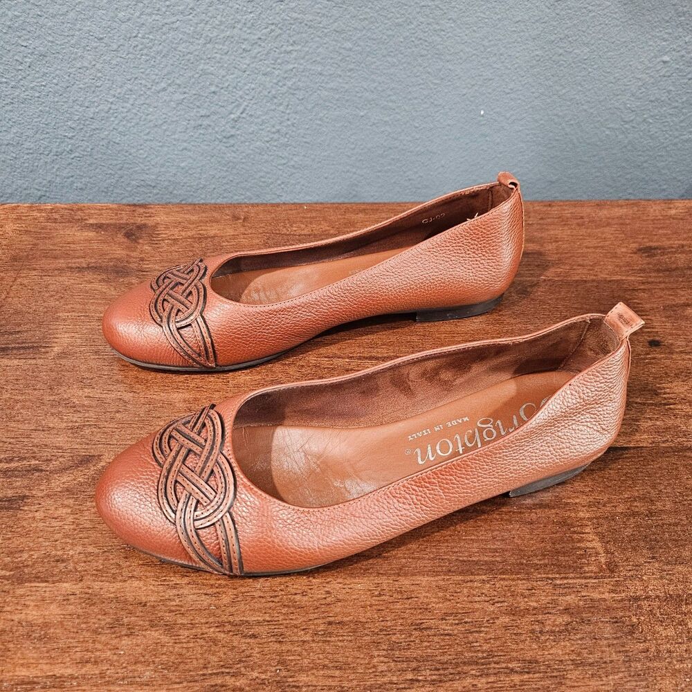 BRIGHTON Brigit Ballerina Infinity Leather Flats Brown Size 7.5 Made in Italy - Picture 2 of 6
